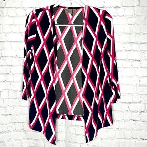 Easywear by Chicos Pink & Black Diamond Lattice Lightweight Silky Cardigan Small